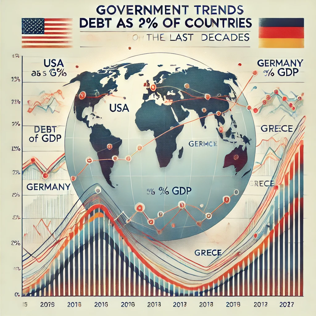 A visual representation of government debt and fiscal rules in various OECD countries showing trends over the last two decades.