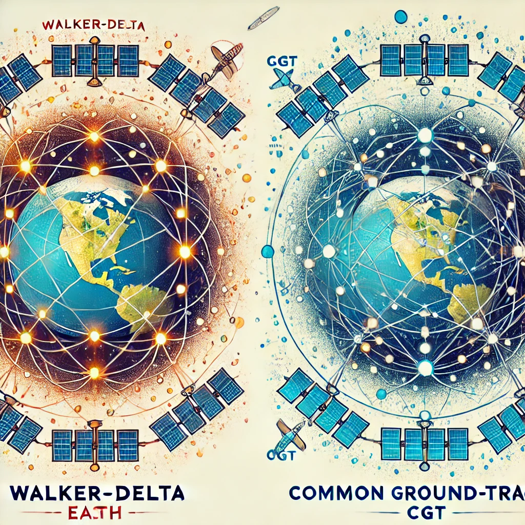 Diagram comparing satellite constellations' coverage and satellite positioning methods.